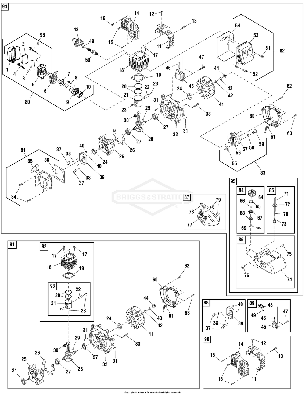 Engine Group - Sp33 Diagram and Parts List for 1697286-A  Briggs and Stratton Brush Cutter